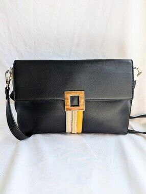 Céline Dion Black Crossbody Bag Geometric Buckle